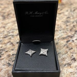 Bridge diamond stud earrings. Never worn. Still have tag.